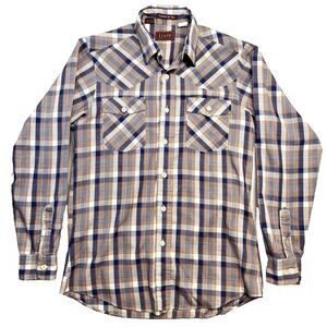 VTG Soft Levi's Men's M Pearl Snap‎ Long Sleeve Blue Plaid Check Western Shirt